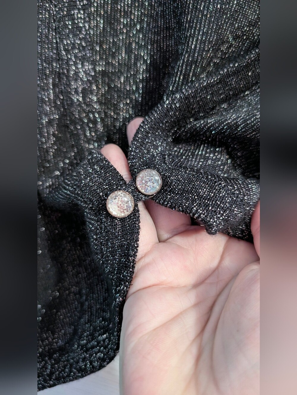 Vintage Holiday KnitwearSparkle Open-Front Black Cropped Sweater Cardigan Bolero - Picture 3 of 9